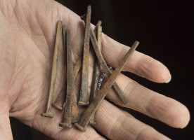 Square nails used in the original construction of a barrack. 