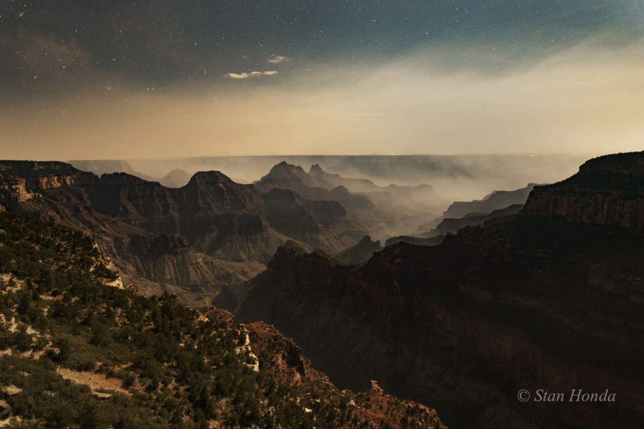 Moonlit smoke in canyon