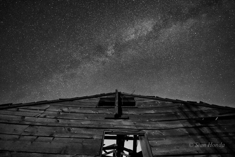 Stars above a dilapidated barrack on Tak Ogawa’s farm.