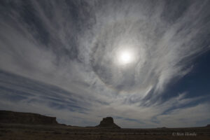 A sun halo and Fajada Butte, one of 3 I’ve seen during the day.