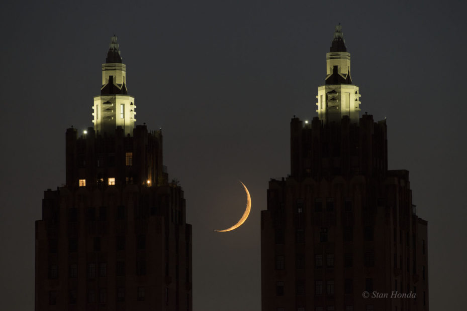Crescent moon setting, west side of Manhattan, July 6, 2016.